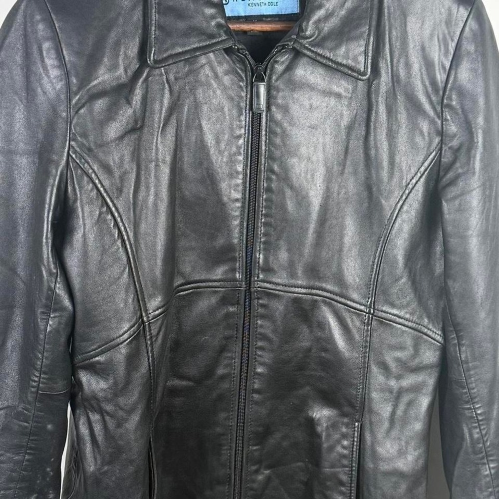 Kenneth Cole Reaction Leather Jacket Womens Medium Black Zip Minimalist
